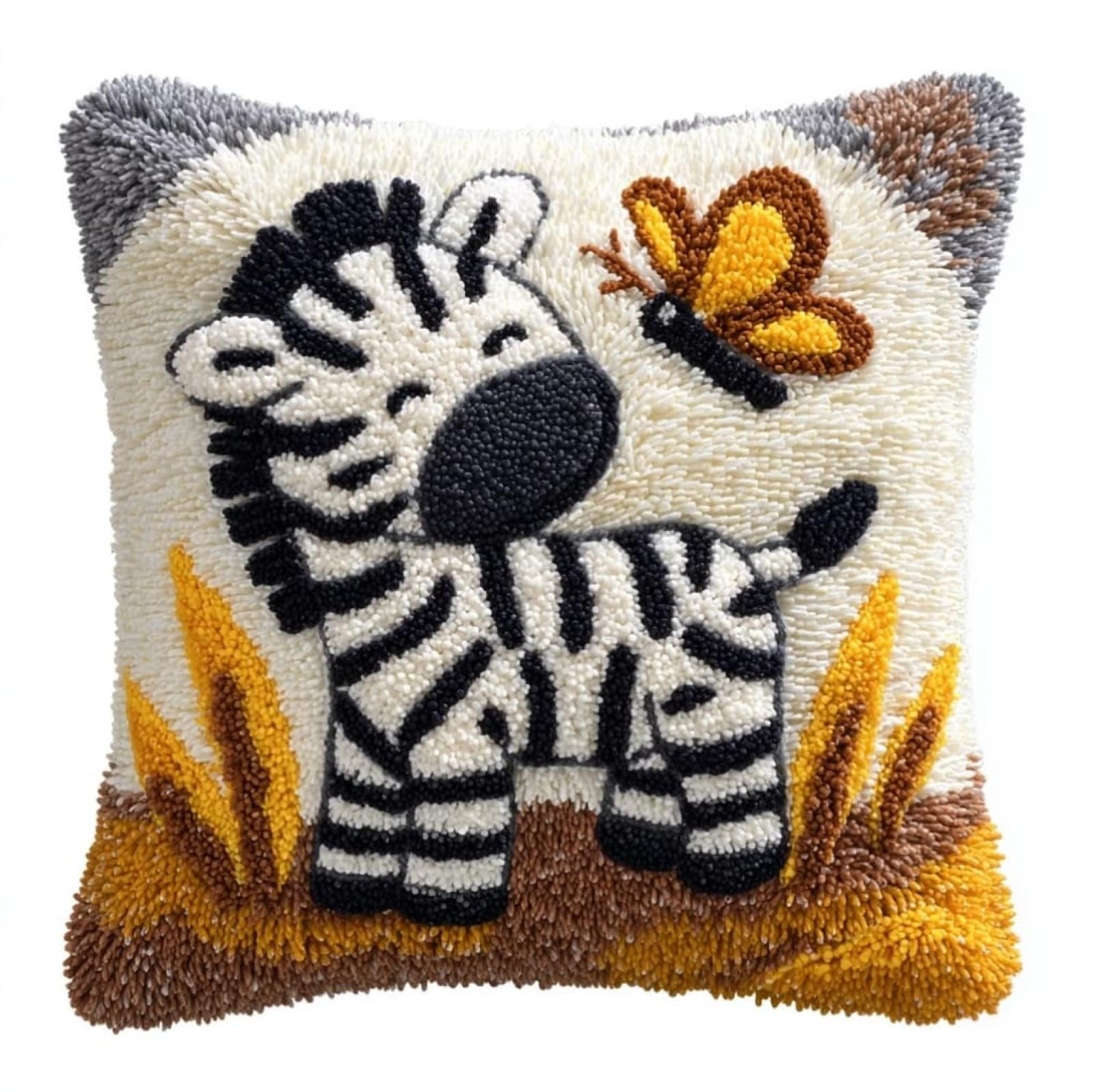 AxiangziK Latch Hook Pillow Cover Kit,Zebras and Butterflies 43x43cm DIY Cushion Kit for Adults Beginners,Living Room Sofa Decoration,with Pattern and Yarn