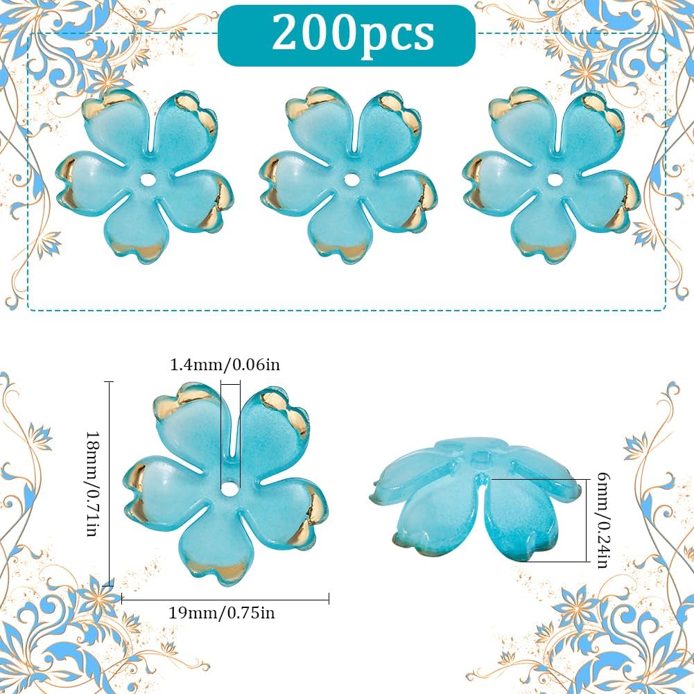 SUNNYCLUE 1 Box 200pcs Acrylic Flower Bead Caps Flower Shaped Bead Mini Light Sky Blue Transparent Floral Spacer 5-Petal Flowers Bead Bulk for Jewelry Making Necklace Bracelet Supplies Decoration