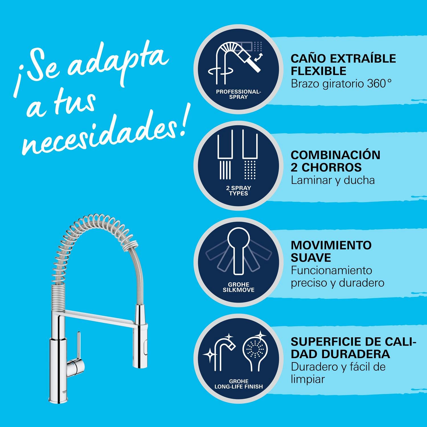GROHE Get Swift Grifo de Cocina Caño Alto Extraíble Cromo 360°