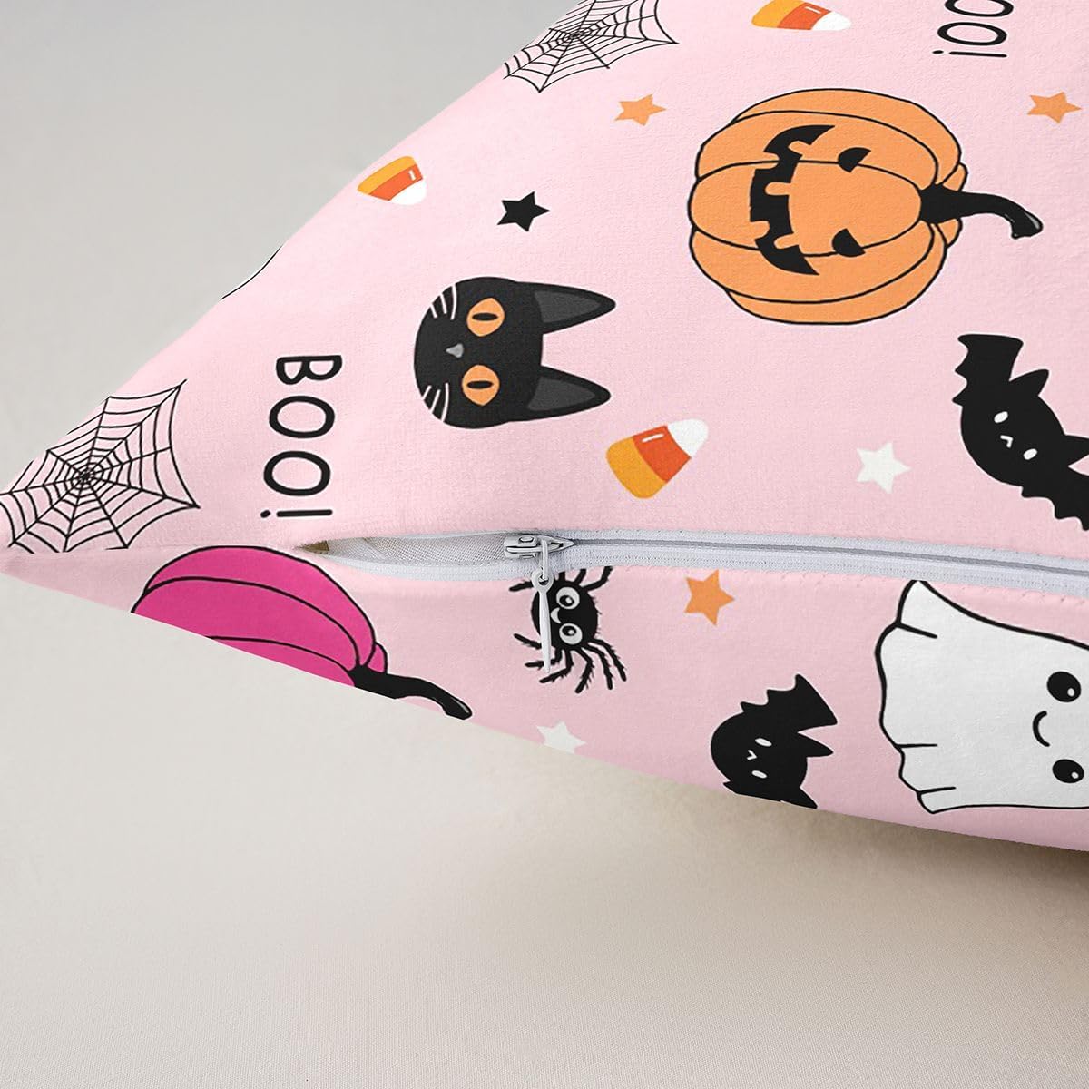 Castle Fairy Ghost Pumpkin Throw Pillow Cover,Star Cat Bat Spider Cushion Cover 24"x24" for Women Teens Boys,Halloween Theme Pillowcase for Car RV Livingroom,Pink Orange Pillow Cover,Single Pack image 5