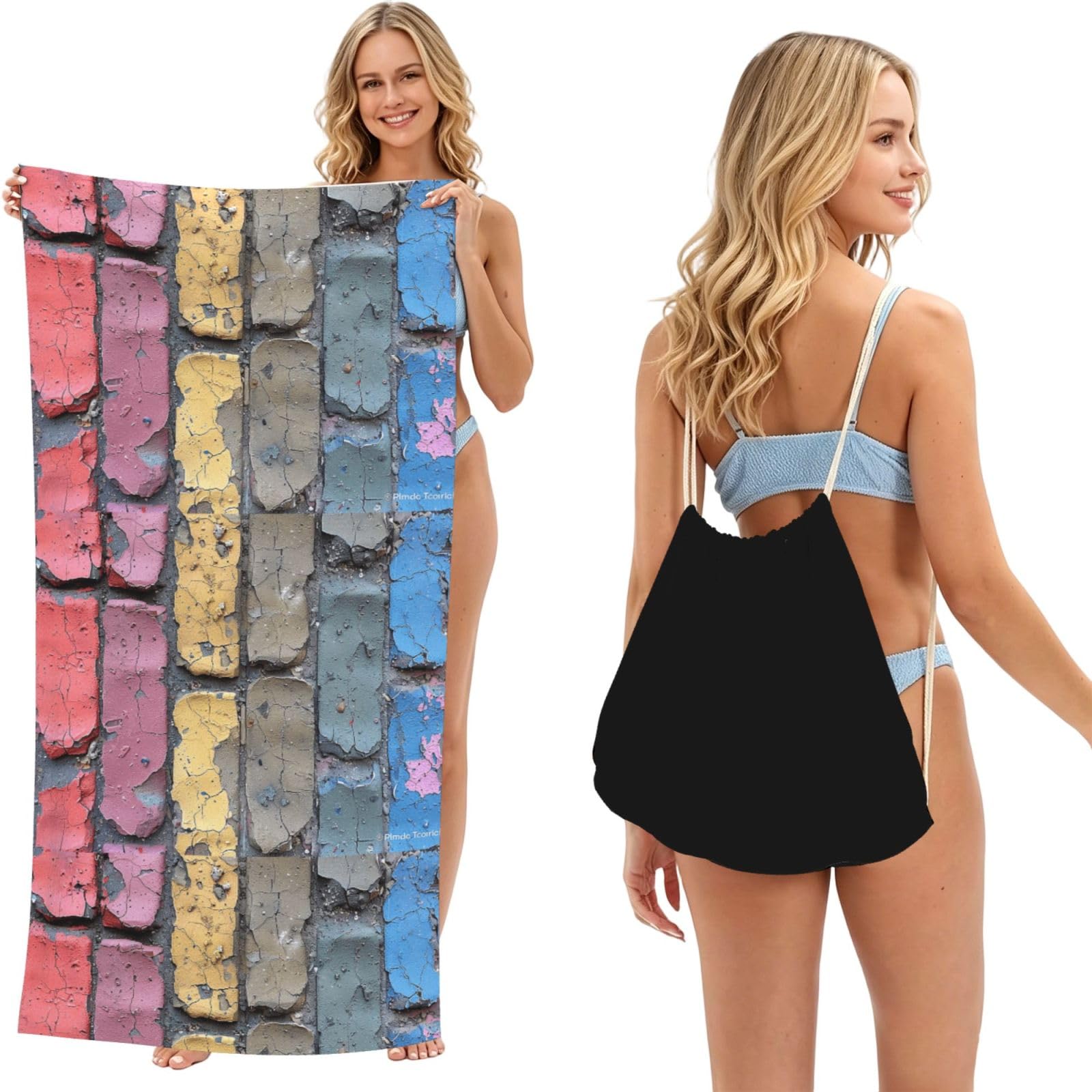 SKGOHLH Paint peeling bricks 2in1 Packable Beach Towel Bag Women