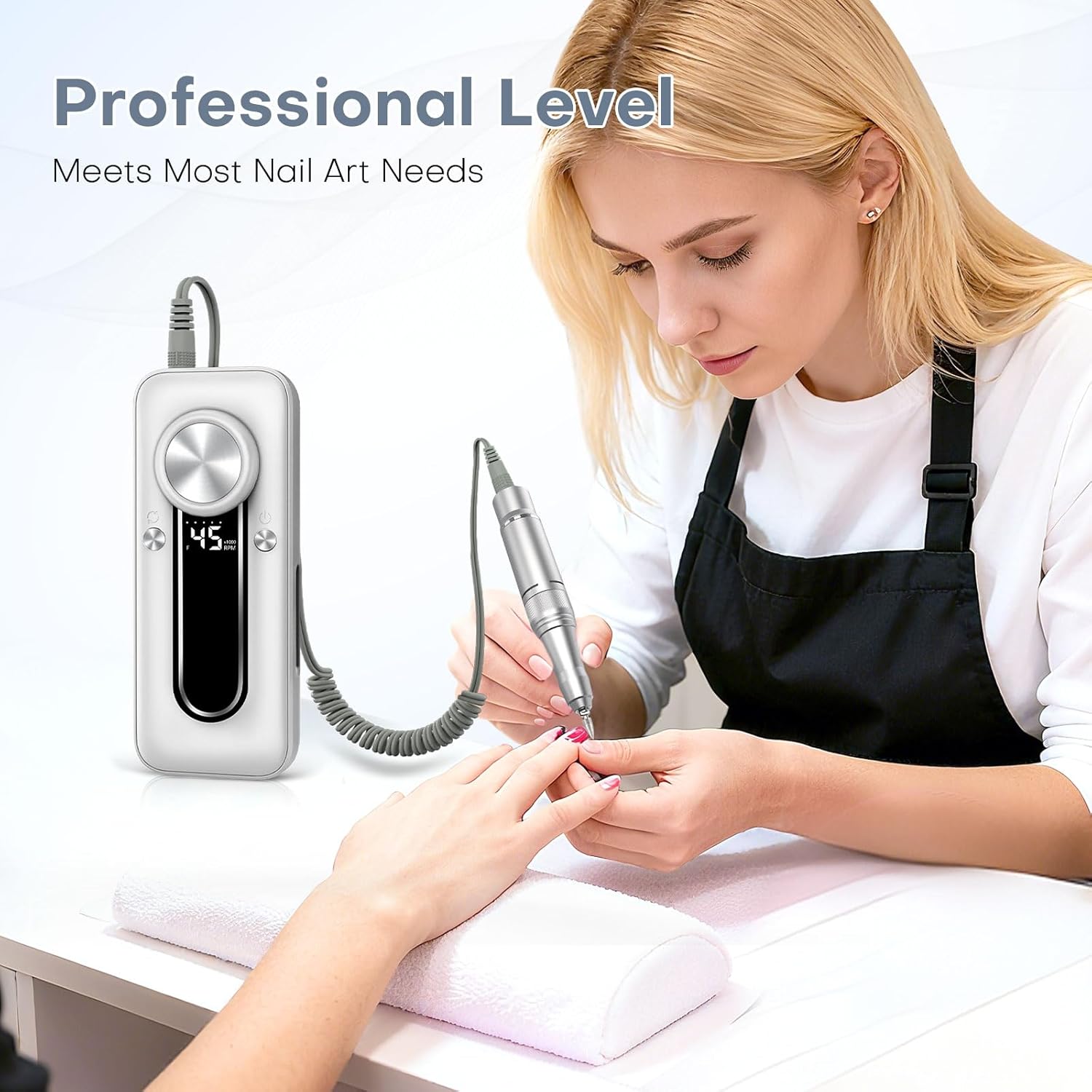 Nail Drill Electric Nail File Kit 45000 RPM Professional Efile Nail Set,Cordless Portable Rechargeable Acrylic Gel Nail Polish Remover Machine Pedicure Manicure Tool for Salon Home White