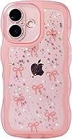 Vista 129 de Qokey para iPhone 14 Plus Funda de 6.7" con diseño de borde ondulado rizado, transparente, con purpurina, brillo, estrellas, brillante, lindo