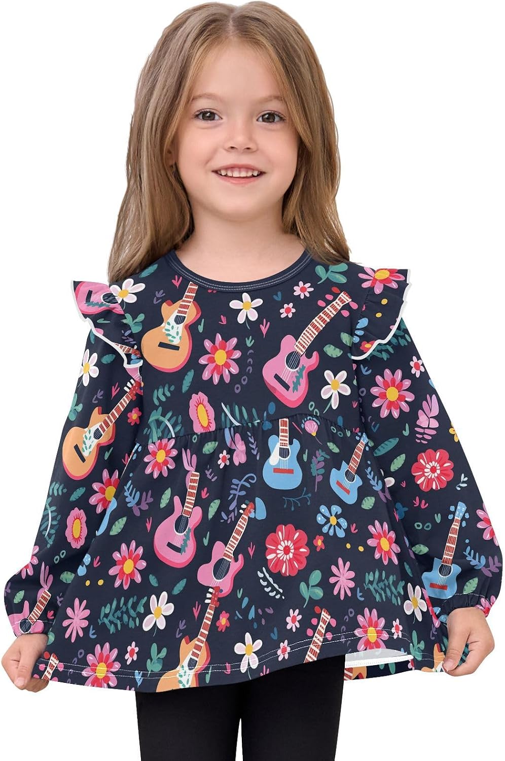 visesunny Clothes for Girls Cute Cartoon Printed Long Sleeve Fall Shirts Cotton Top with Ruffle Collar 18M-5T