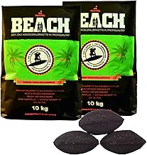 Beach Premium Kokos Grillbriketts – Cocos Holzkohle für Dutch Oven, BBQ & Smoker – Hochwertige Grillkohle & Holzkohlebriketts – Lange Brenndauer & Hohe Hitze (20kg)