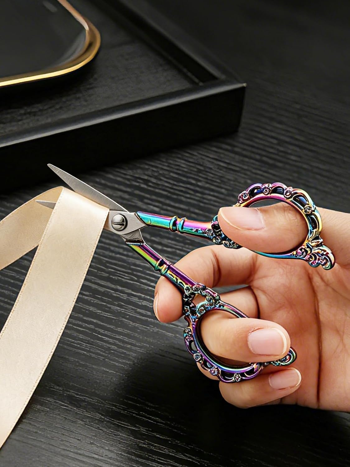 Professional Manicure Scissors, EBANKU Vintage Stainless Steel Cuticle Precision Beauty Grooming for Nail, Facial Hair, Eyebrow, Eyelash, Nose Hair (Colorful)