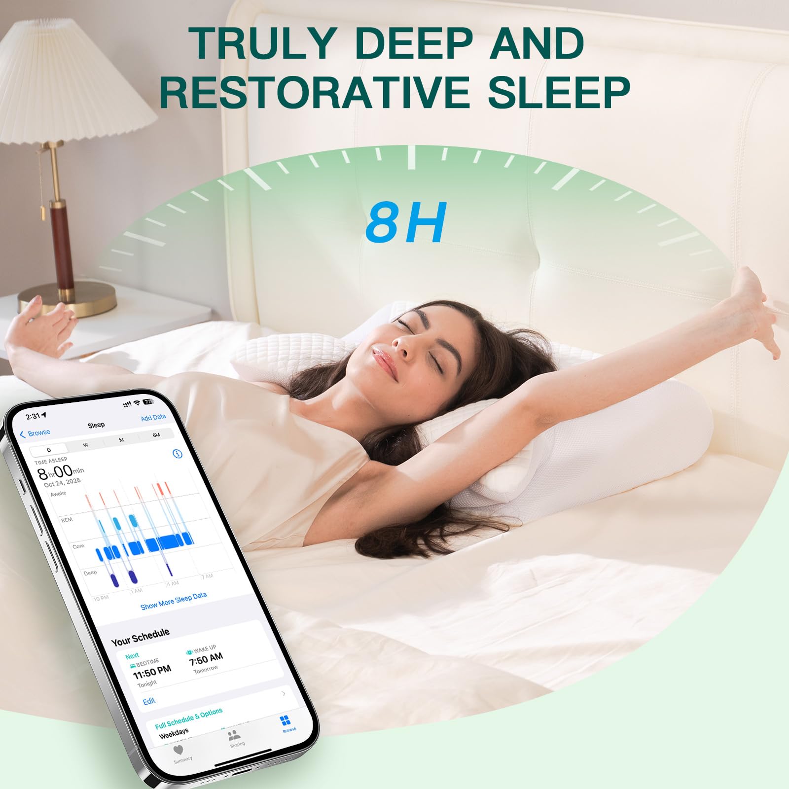 Almohada Cervical Espuma Viscoelástica, Blanco, 60x40x12/14cm | 2 en 1 Almohada Ergonómico para Cuello, Dormir de Lado, Boca Arriba y Boca Abajo, Funda Extraíble y Lavable