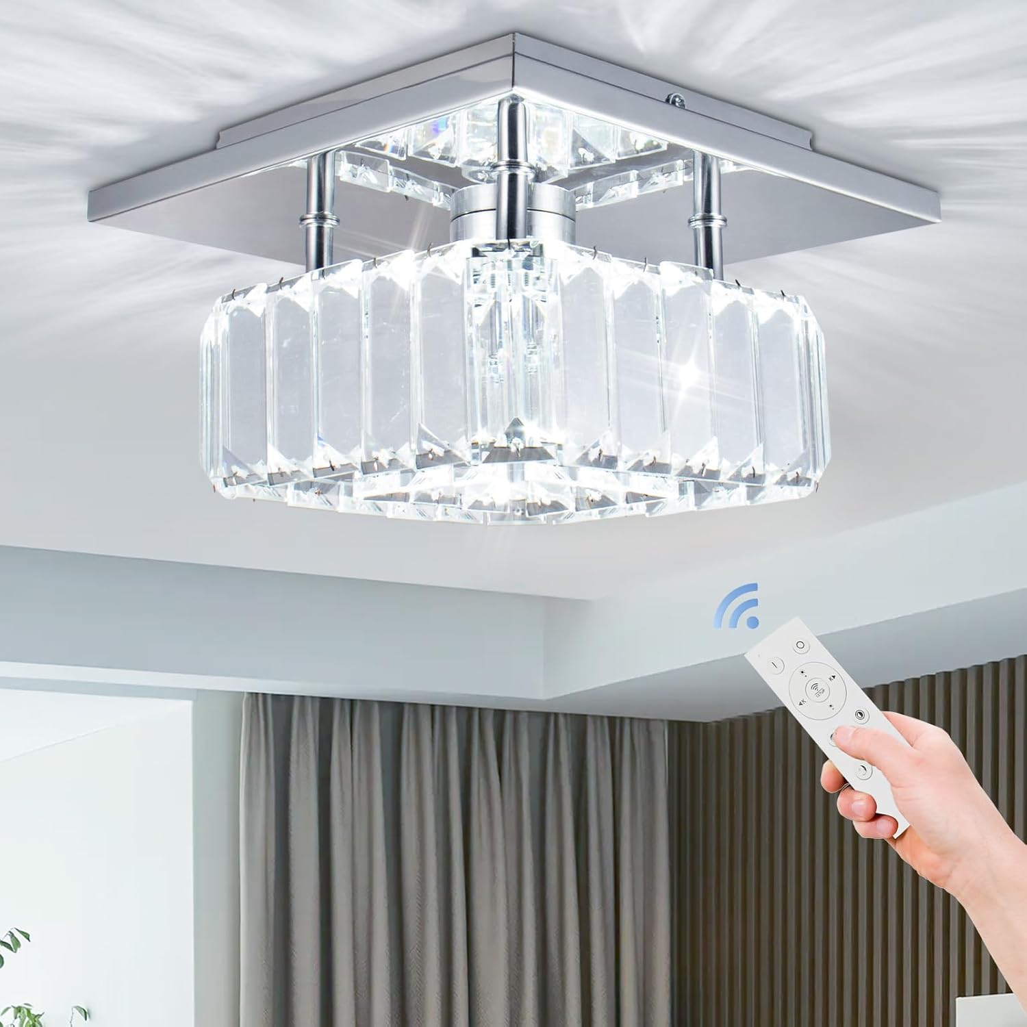 CLAIRDAI Crystal Ceiling Light Square Flush Mount LED Ceiling Light Fixture Modern Led Chandelier Crystal Ceiling Lamps for for Kitchen Hallway Foyer Living Room Bedroom (Dimmable)
