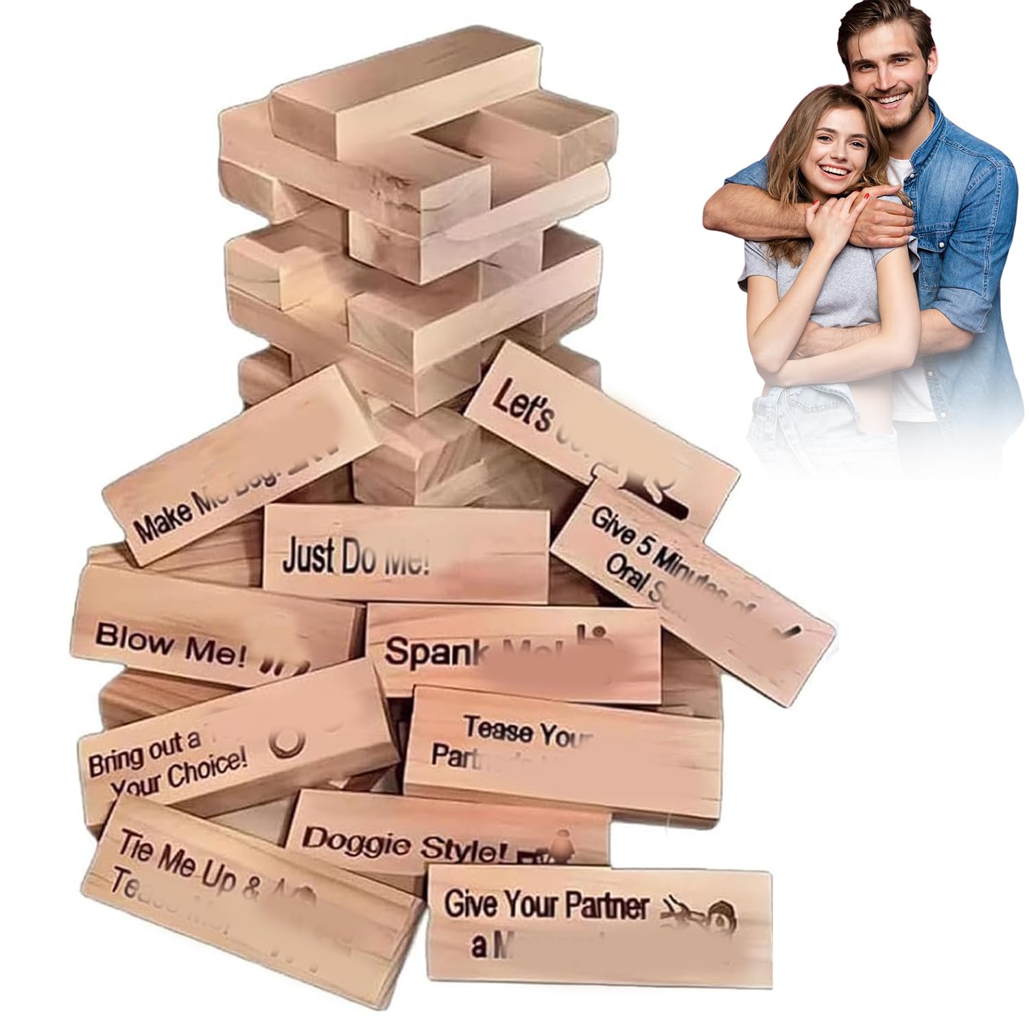 XUDUOO Couples Games Lust Tumbling Tower Games for Adults, 48 Pieces Wooden Naughty Game, Indoor Party Fun, Valentine Stacking Blocks Gifts for Adults Night Party Game