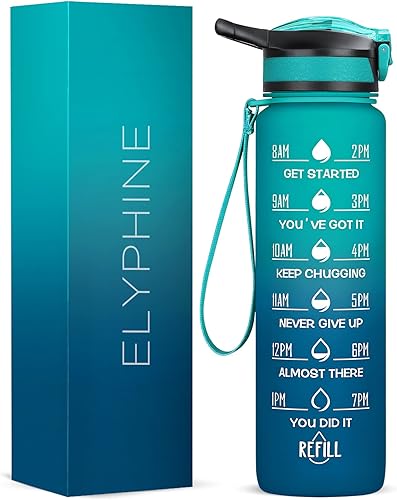 Miniatura 9 de ELYPHINE - Botellas de agua de 3224onzas con pajilla extraíble y marcador de tiempo, botellas deportivas motivacionales con material Tritan sin