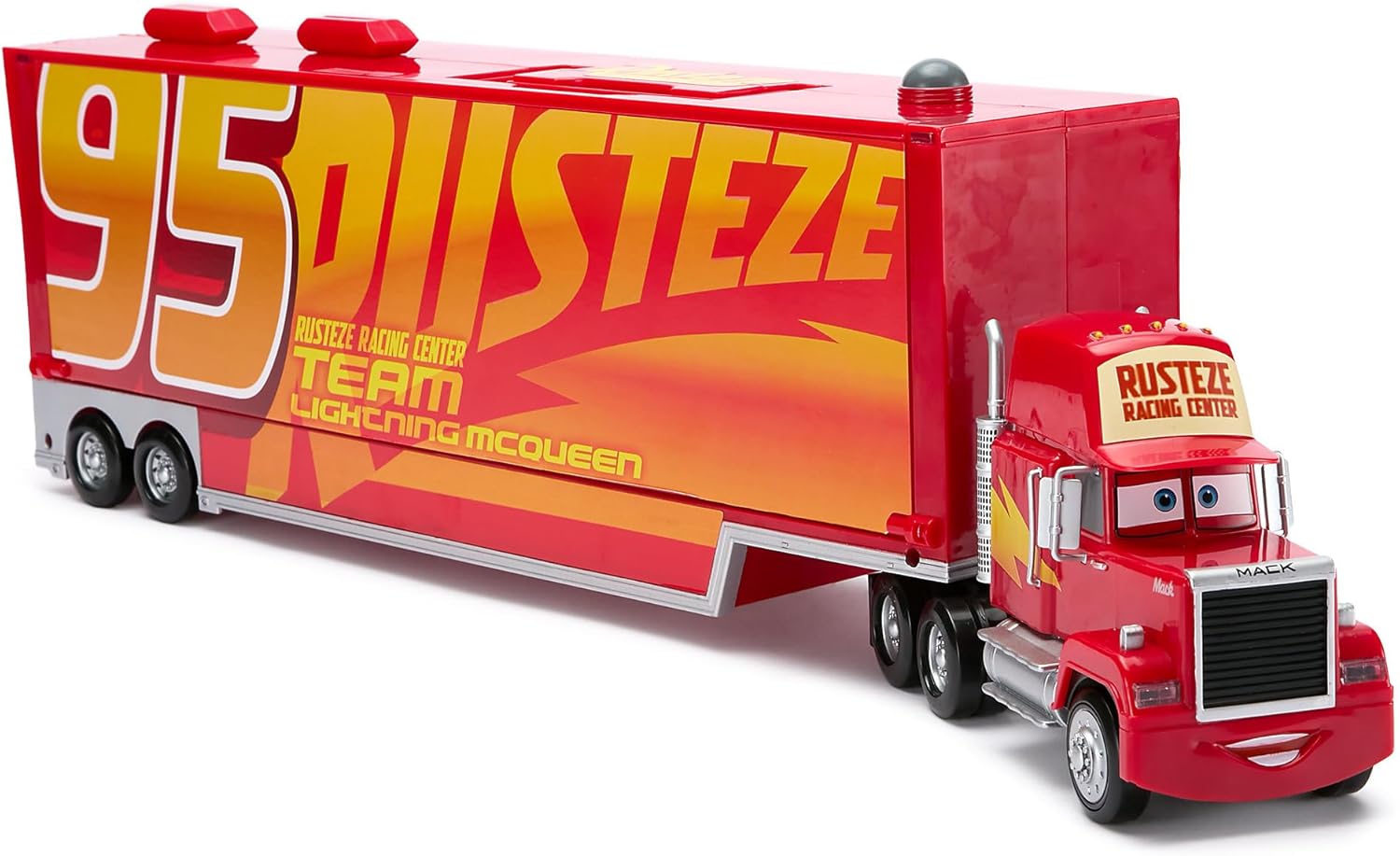 Disney Store Official Mack Hauler Play Set - Light & Sound Mack Carrier with 8 Pullback Die Cast Vehicles - Red, Fillmore, Lightning McQueen, Bobby Swift, Cal Weathers, Sarge, Sheriff & Tow Mater