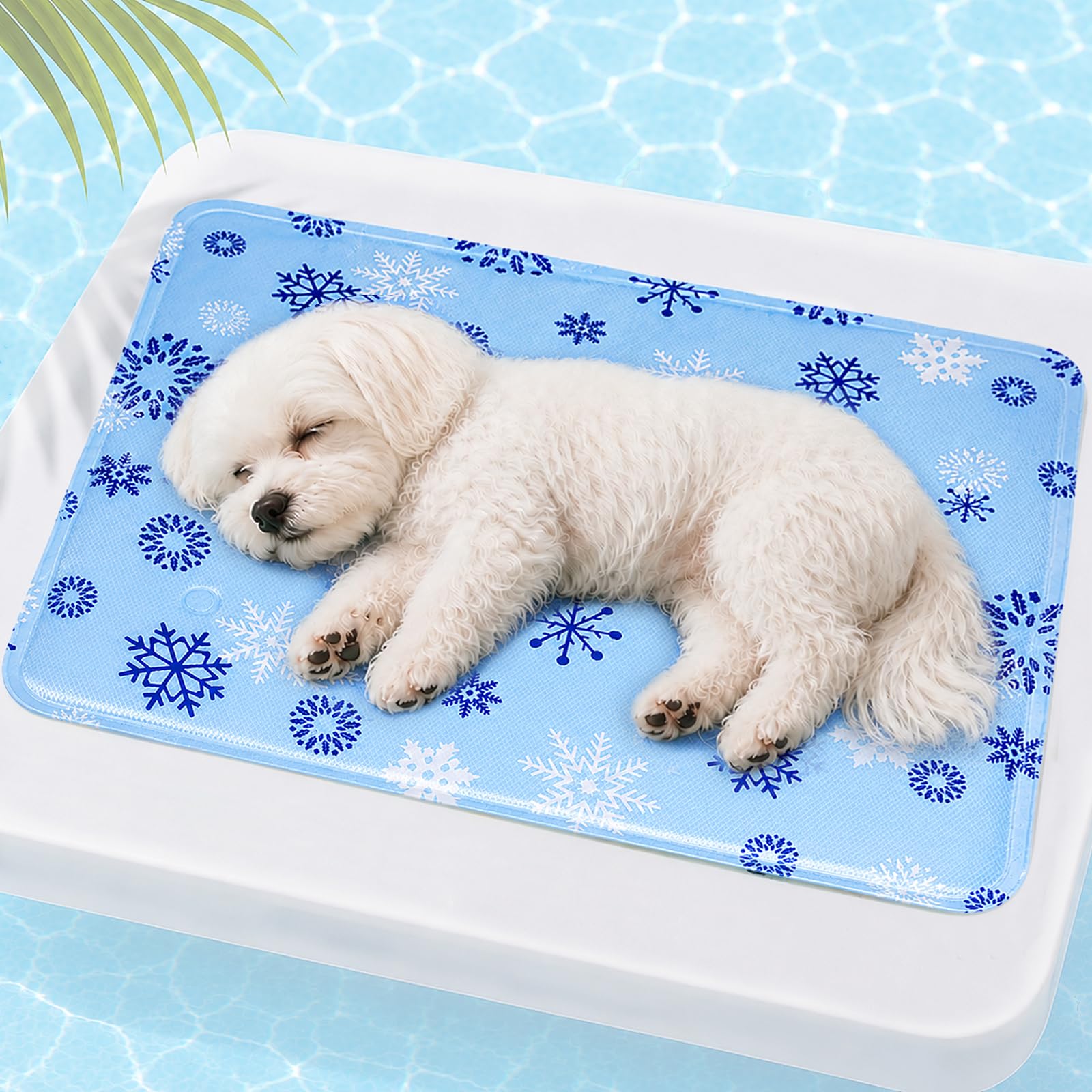 Alfombra Refrescante Perros y Gatos 50x40 cm, Alfombrilla Refrigerante con Gel no Tóxico, Cama Refrescante Perro Impermeable para Mascotas Pequeñas (Copos de Nieve Azules)