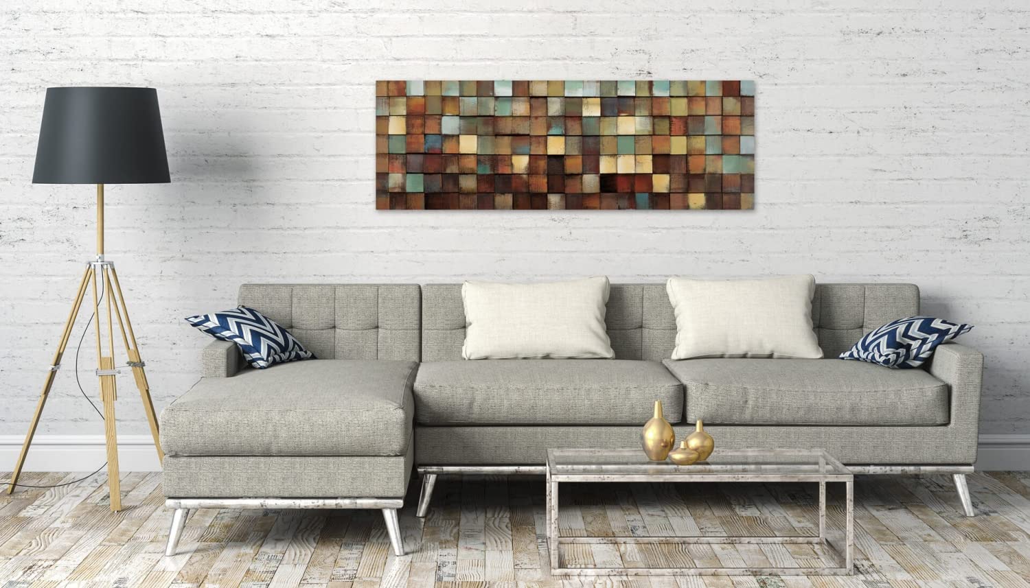KunstLoft Wanddeko Holz rustikal | 100% HANDGEFERTIGT | 144x44x7cm | Holzbild 'More is more' | Abstrakt | Braun Grün | Wandbild Holz