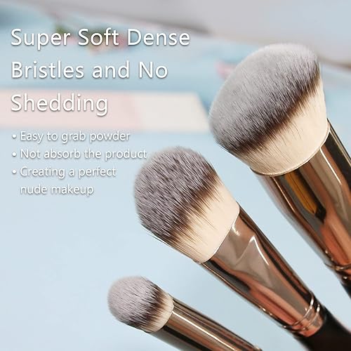 Miniatura 2 de Raffaello - Juego de 3 brochas de maquillaje para maquillaje líquido, juego profesional de brochas de base Kabuki para mezclar crema líquida, polvo