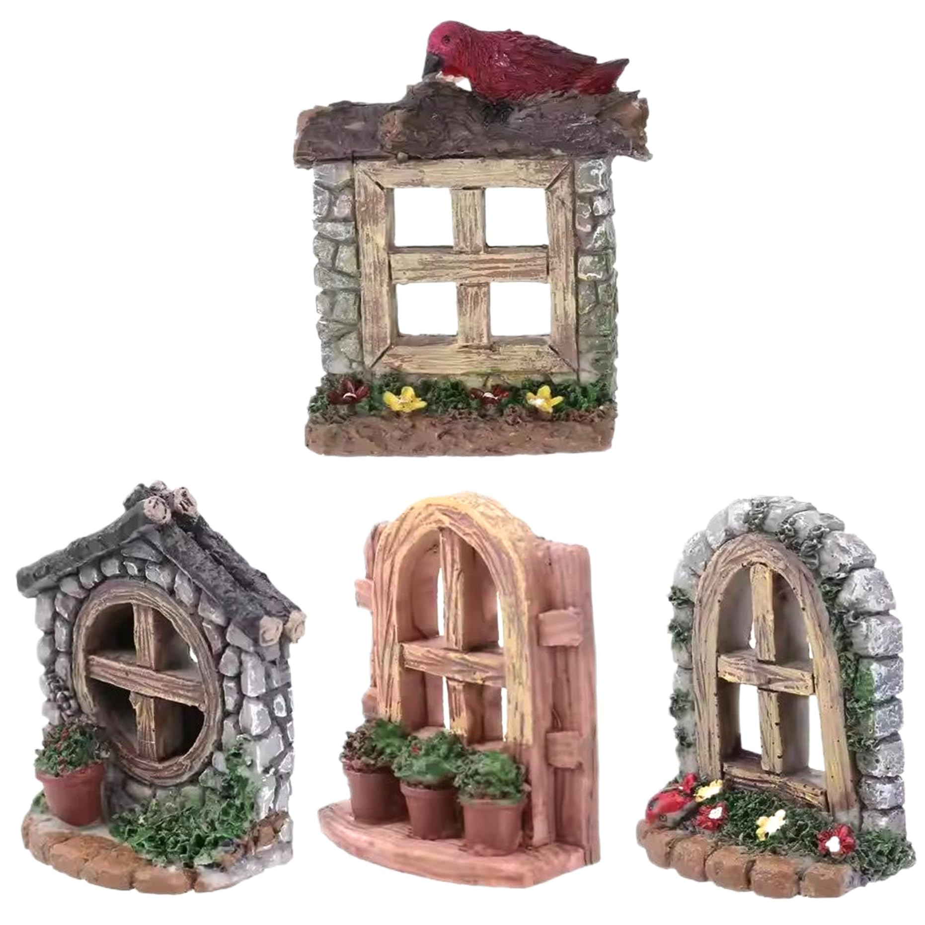Faroby Fairy Garden Window 4Pcs Miniature Resin Window Accessories Landscape Yard Art Patio