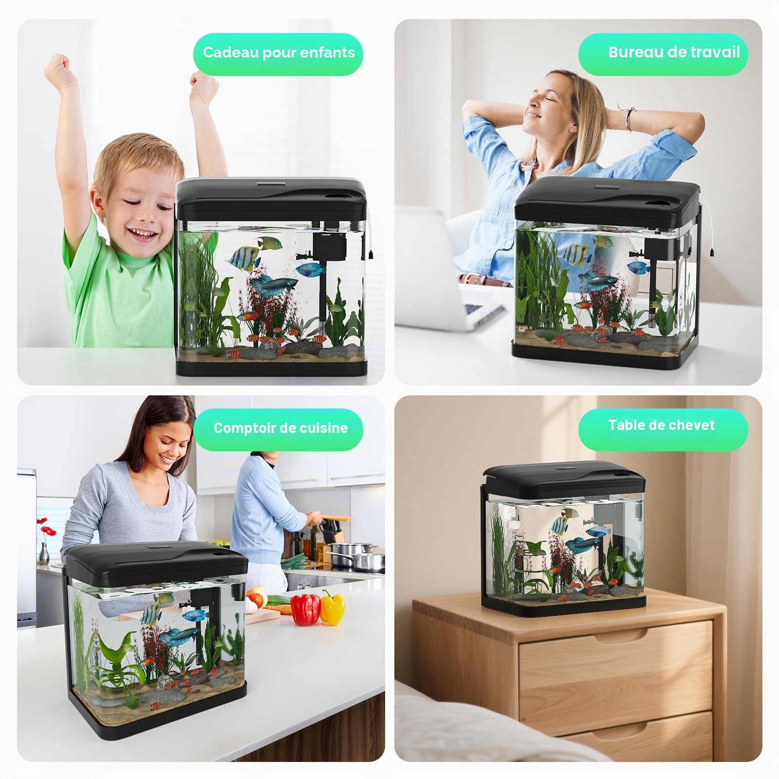 GuKKK 10L Aquarium Complet,Aquariums Poisson Rouge,Aquarium en Verre avec éclairage LED, Pompe et Filtre, Micro Paysage, Bureau, Aquariums Panoramique, Décoration de Table pour Bureau