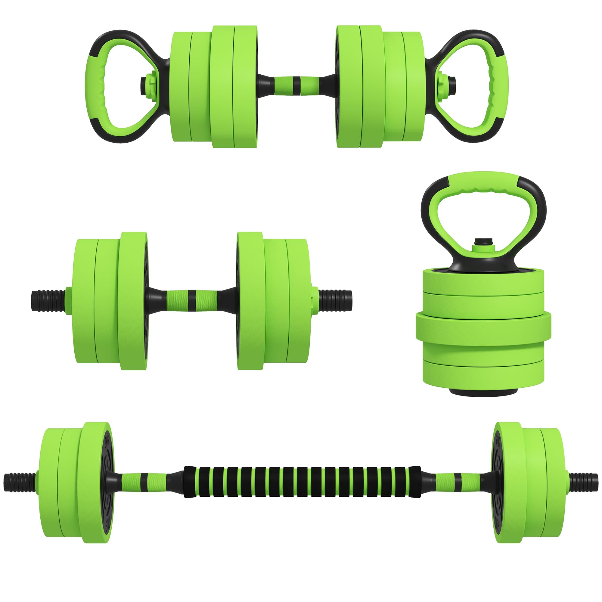 SPORTNOW Zestaw hantli 4 w 1, 20 kg, regulowane krótkie i długie hantle | Kettlebell, profesjonalne uchwyty do pompek, do domu, treningu siłowego i fitnessu