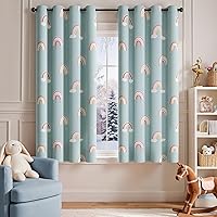 Vista 10 de Jinchan Cortinas opacas para guardería para habitación de niños, cortinas para dormitorio de niñas, bonitas, azul arcoíris, para sala