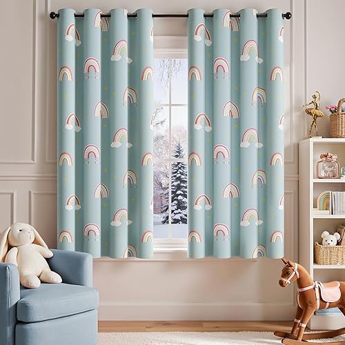 jinchan - Cortinas opacas para guardería para habitación de niños, cortinas azules arcoíris, lindas, para dormitorio de niñas, cortinas para sala