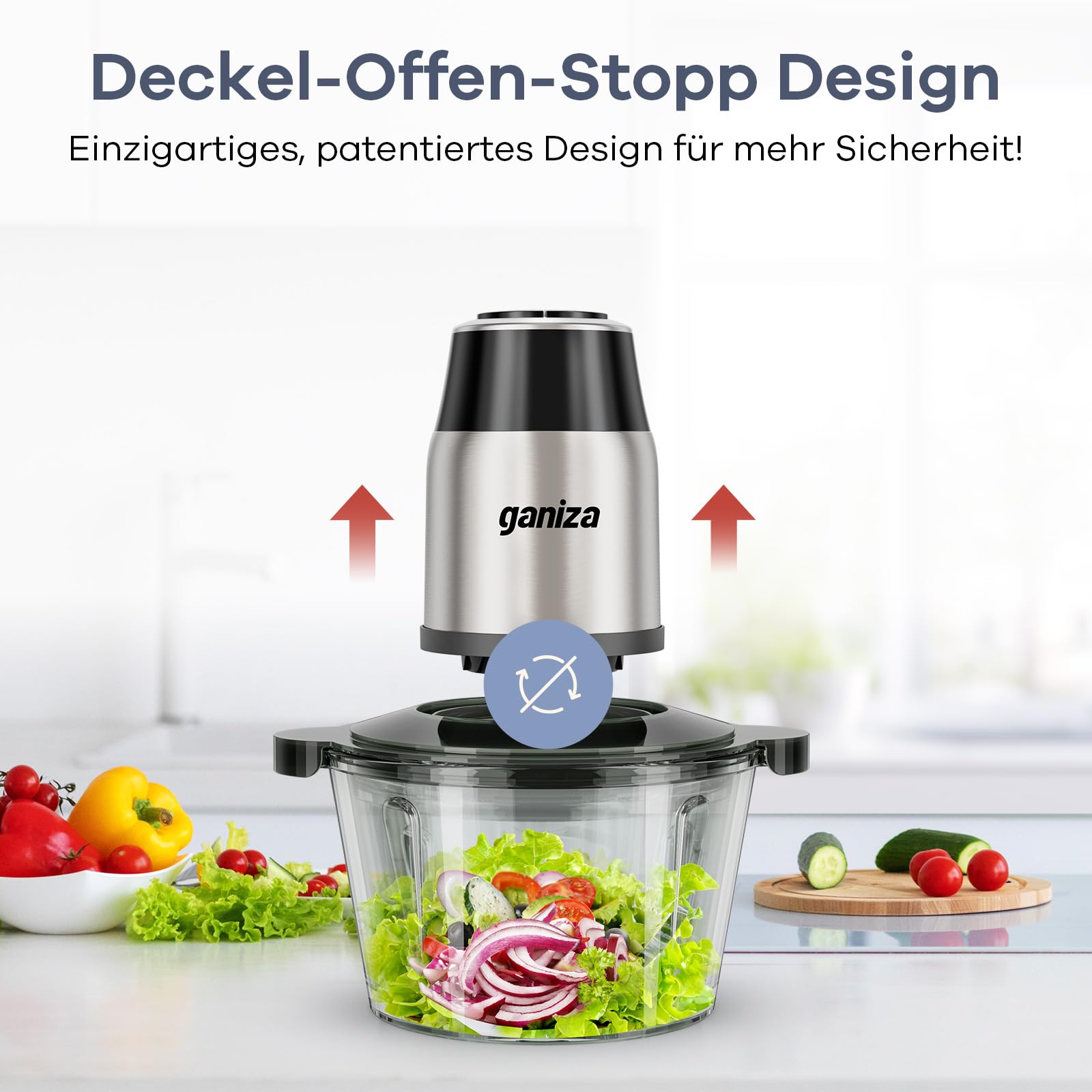 Ganiza Zerkleinerer Küche Elektrisch, Food Processor, Fleischwolf mit 2 Schüsseln(1.8L+1.8L), 2 Doppelklingen, 2 Geschwindigkeitsstufen, Multizerkleinerer Elektrisch für Fleisch, Gemüse, Nüsse