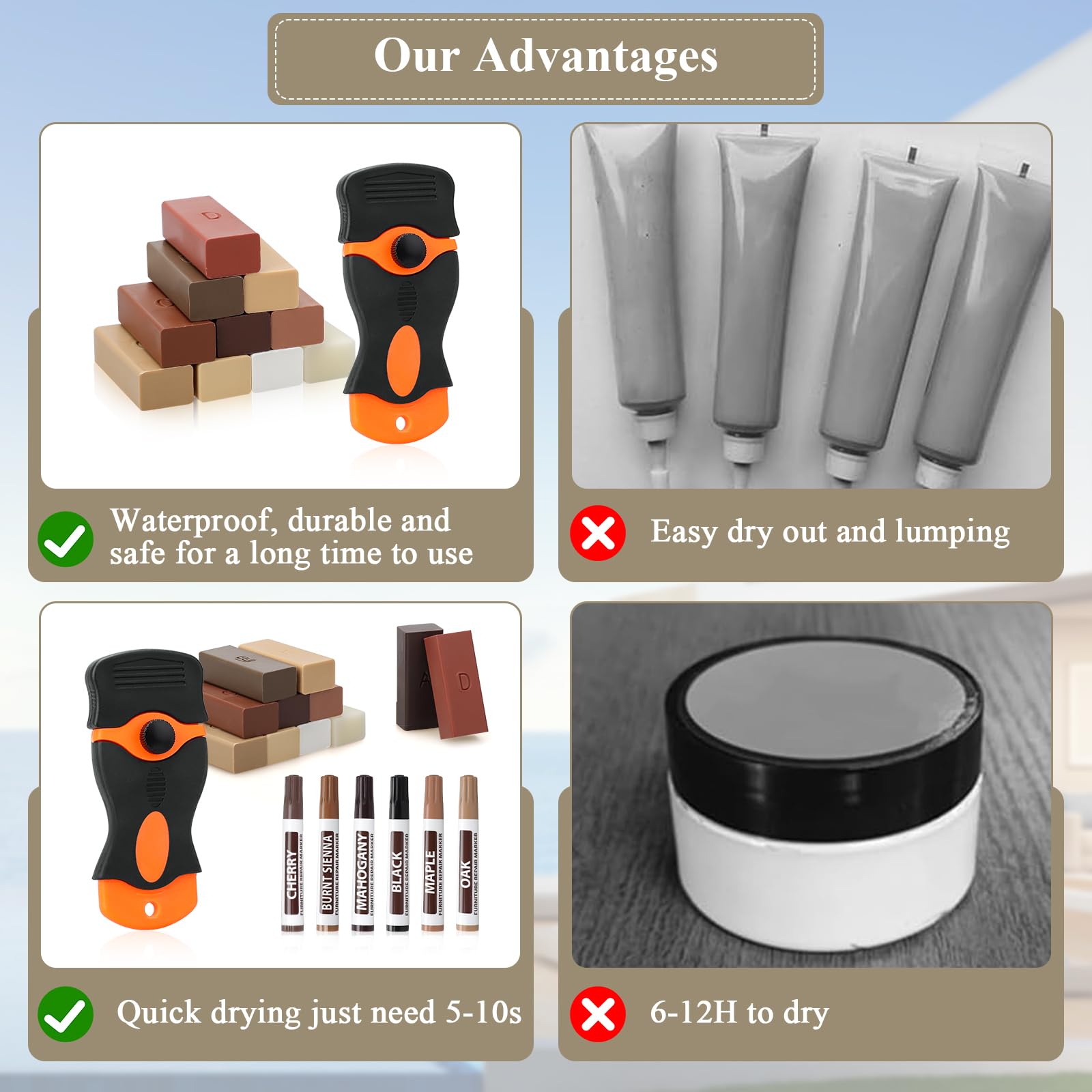 Kit Riparazione Piastrelle E Legno - 17 Pezzi Per Riparare Scheggiature Su Pavimenti, Mobili E Laminato | Colorazione Professionale - Foto 4