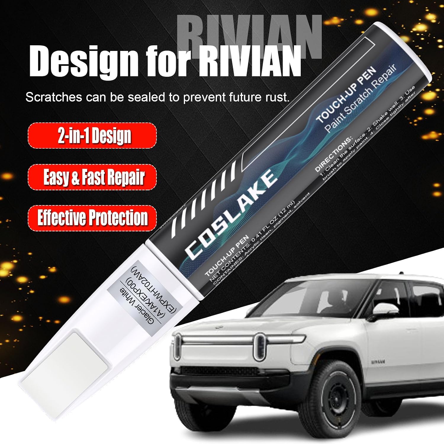 Car Touch Up Paint(Rivian Blue(A1BK/EXP007/EXPBLU06AW)) for RIVIAN, Car Paint Scratch Repair Kit, Quick & Easy Solution to Repair, Scratch Remover Pen with 2PCS Disposable Micro Applicators