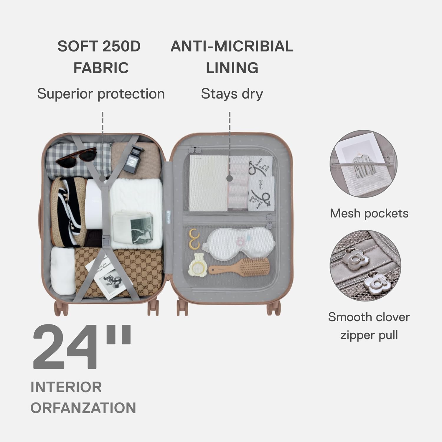 artrips Checked Luggage 24 Inch, Lightweight Hard Shell Suitcase with Spinner Wheels, Medium Travel Suitcase for 4–7 Day Trips, Brown