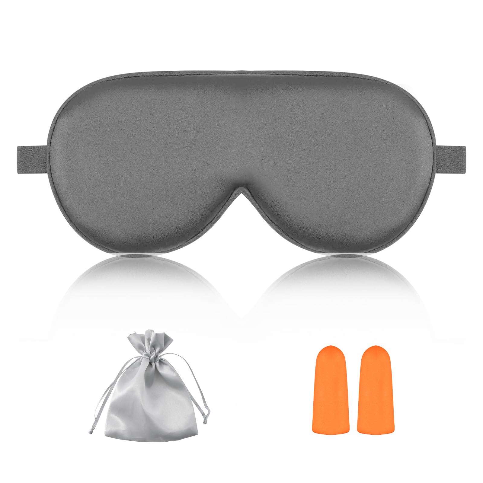 Silk Sleep Mask, Eye Mask with Adjustable Strap Eyemask Sleeping Aid Blindfold Eye Sleep Shade Cover Soft Sleep Eye Masks Blocks Light Sleeping Masks with Storage Bag and Ear Plug for Women Men (Gray)