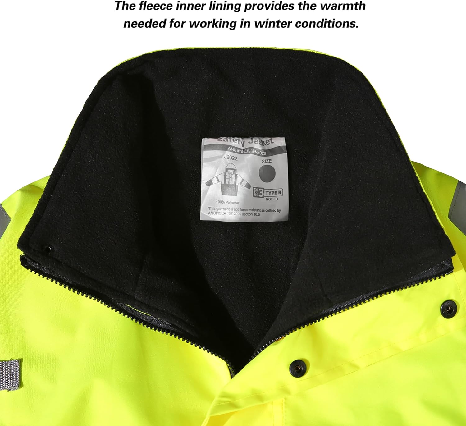 Safety jacket for men,Reflective high Visibility Hooded jacket,Hi-Vis Bomber Jacket with Pockets and Zipper,Waterproof,Black Bottom,ANSI/ISEA 107-2020 Type R Class 3,Lime - Image 5