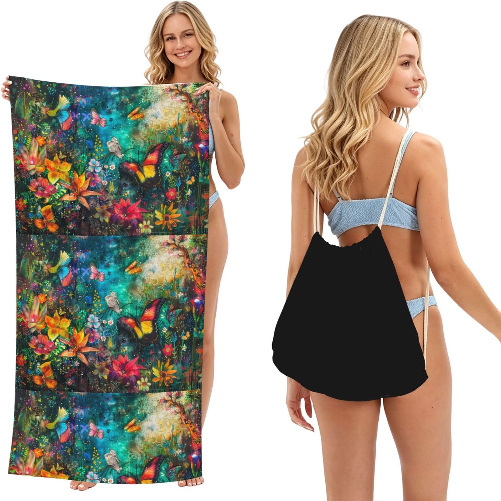 SKGOHLH Mysterious and beautiful garden 2in1 Packable Beach Towel Bag Women