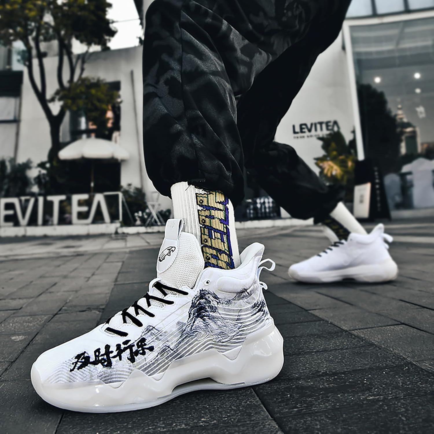 Women Men Basketball Shoes Youth Fashion High Top Running Shoes Volleyball Sneakers Colorful Painting Sport Shoes Comfortable Non-Slip Footwear
