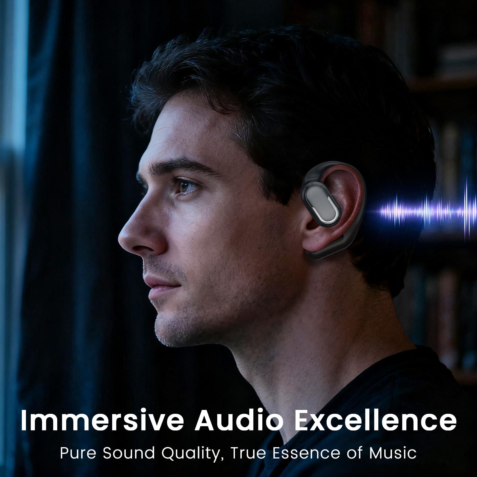 Byobyc Bluetooth 5.4 Headphones True Wireless Stereo Earbuds 35H Playtime LED Power Display Earphones with lPX5 Waterproof Open Ear Buds for Sporting, Working, Studying Black