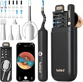 BEBIRD Earsight Plus R37R Kit de Ferramentas para Limpeza e Remoção de Cera do Ouvido, Câmera Otoscópica Flexível com Luz, Pinça sem Fio (Preto)