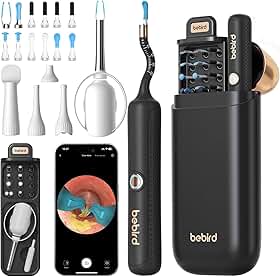 BEBIRD Earsight Plus R37R Kit de Ferramentas para Limpeza e Remoção de Cera do Ouvido, Câmera Otoscópica Flexível com Luz, Pinça sem Fio (Preto)
