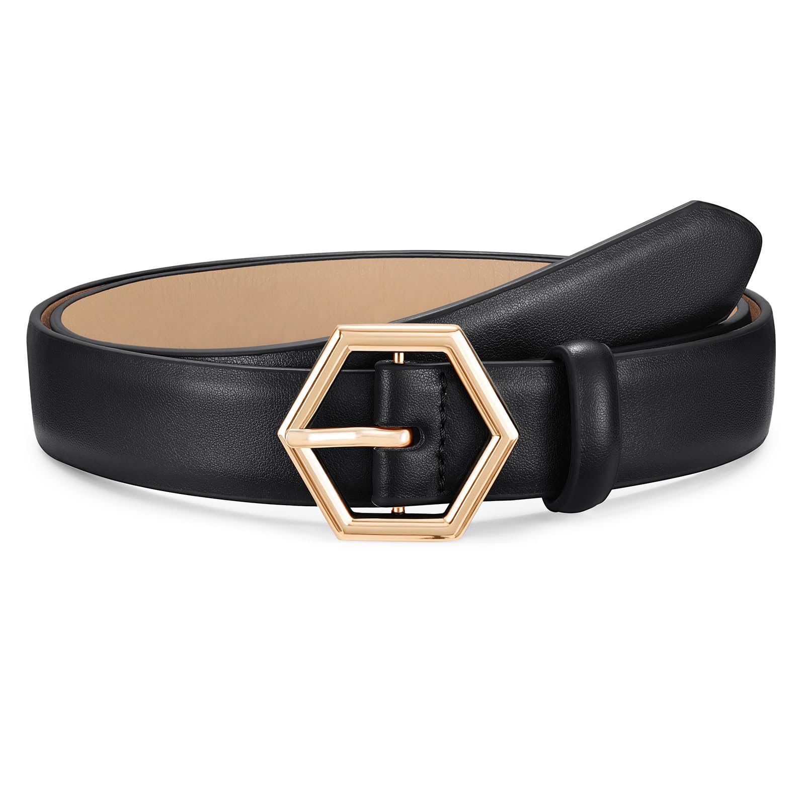 WHIPPY Skinny Leather Belt for Women Casual Waist Belt for Jeans Pants Fashion Ladies Thin Belt with Gold