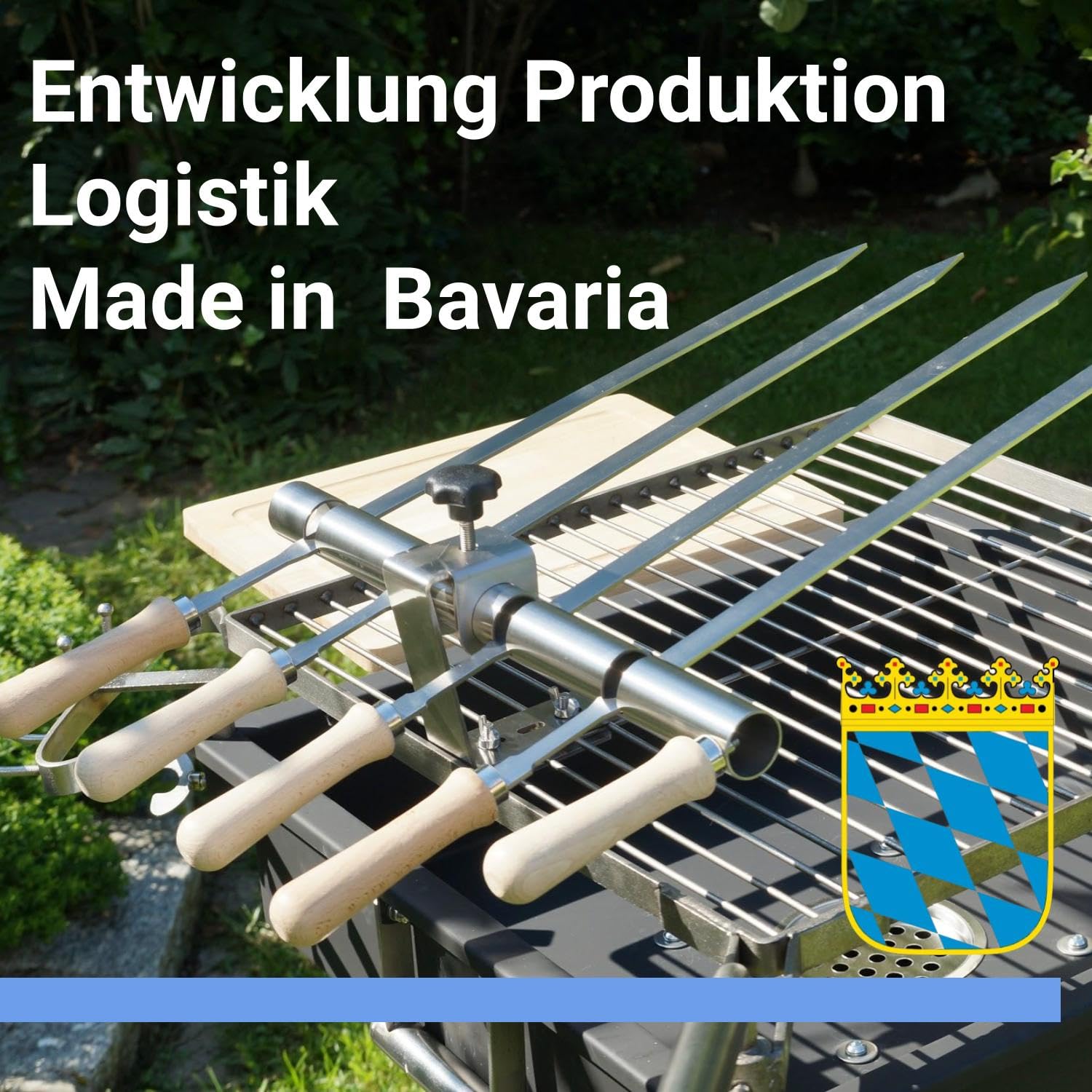 Steckerlfisch Halter 4 Edelstahlspieße für Gas- & Kohlegrill