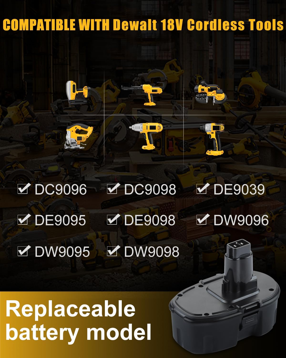 2Pack 4.5 Ah 18V Battery Replacement for Dewalt DC9096 DC9099 DC9098 DW9095 DW9096, and Dual Charger DC9320 Compatible with Dewalt 18 Volt XRP Battery Charger - Image 3