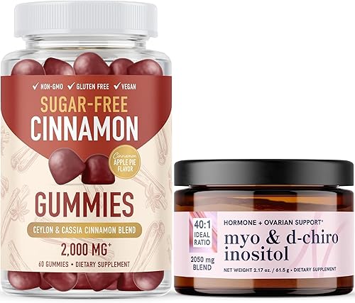 SMNutrition Gomitas de inositol en polvo y canela Juego de glucoequilibrio con mio-inositol y polvo D-Chiro inositol (30 porciones) y complejo de
