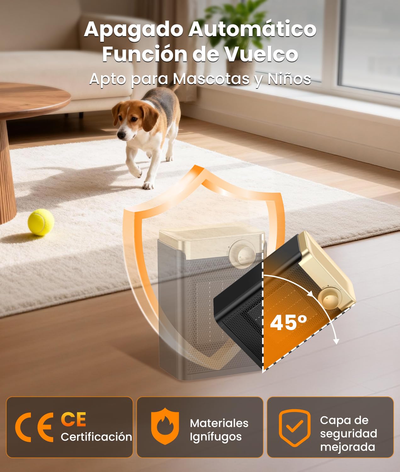Calefactor Bajo Consumo, 1500W PTC Silencioso Radiador Electrico Bajo Consumo con 3 Modos, Protección Contra Sobrecalentamiento y Vuelco, Mini Calefactor Eléctrico Portátil para Dormitorios,Oficinas