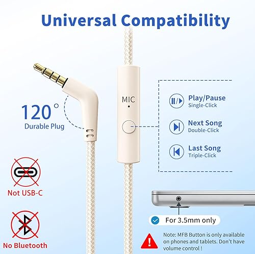 Miniatura 5 de Headphones Wired with Microphone, Over Ear Foldable 3.5mm Plug in Headphones Corded with 4.9ft Tangle-Free Nylon Cord for Tablet, Laptop, MP3/4,