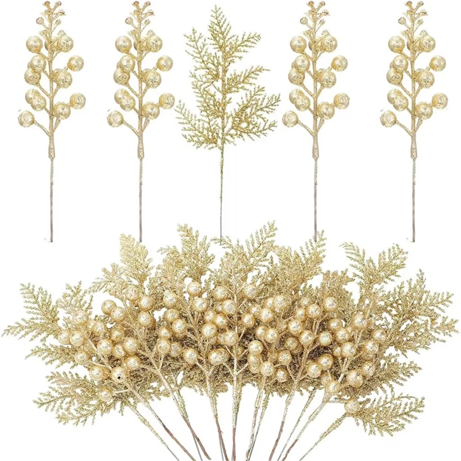 TGDGFKIAS Artificial Pine Branches, Christmas Glitter Artificial Pine Needles & Berry Bouquet Pack of 20 Multicolor Tree Decor(Onecolor)