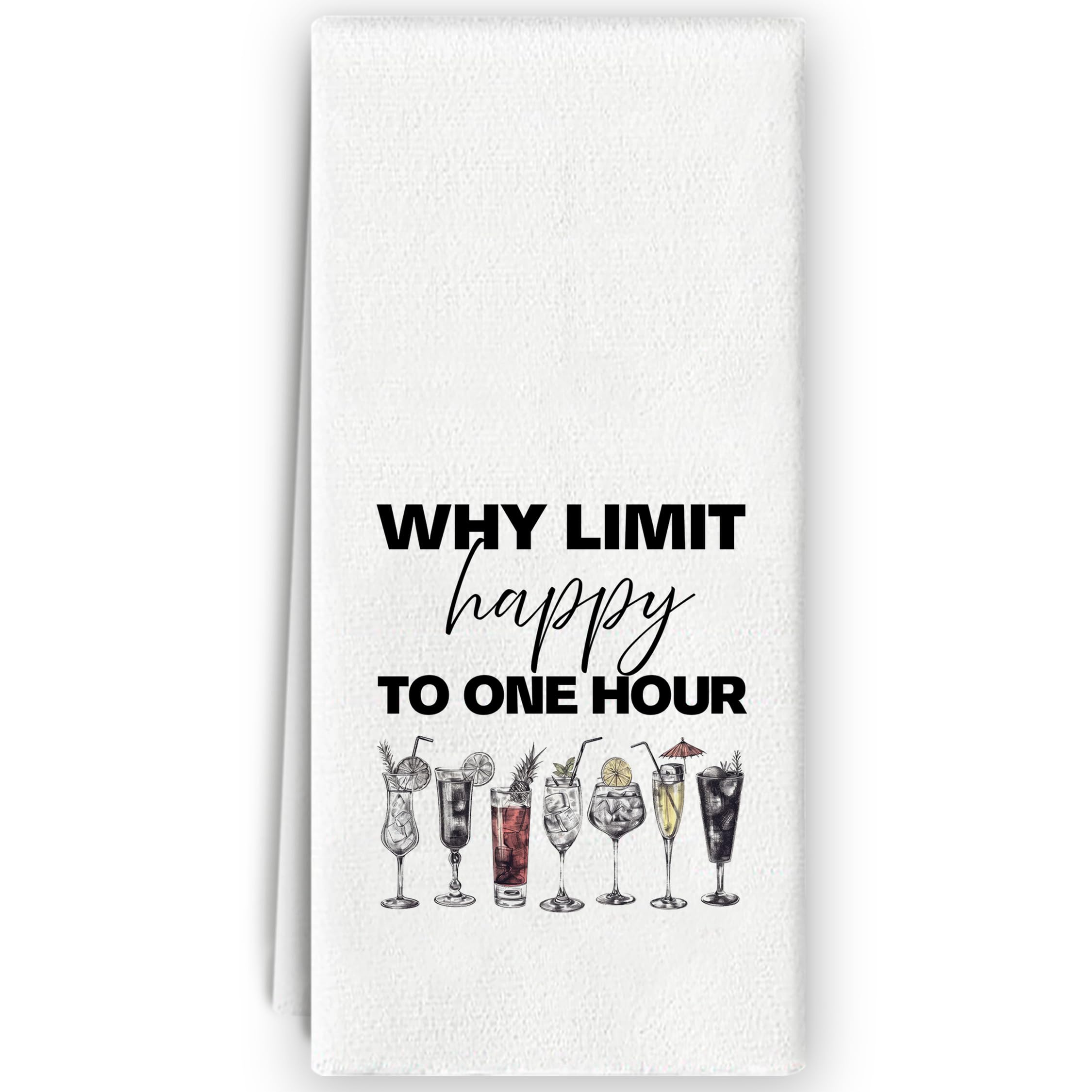 Happy Hour Kitchen Towels - Cocktail Lover Gifts, Cheer Bar Home Bar Decor, Why Limit Happy to One Hour Bar Towels for Bartender, Whiskey Bar Decor, 16x24 Inch