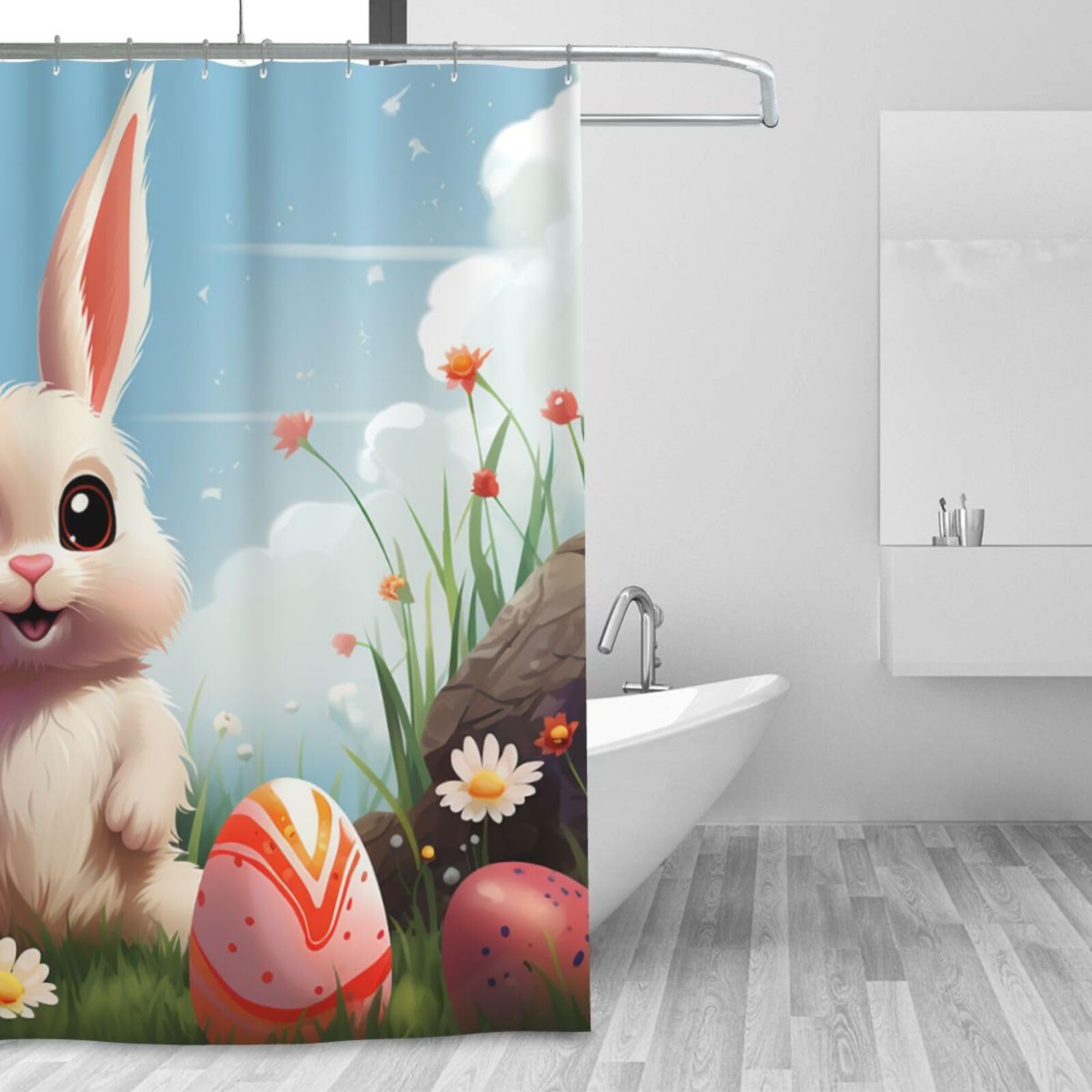 Rideau de douche imperméable lavable lapin de Pâques tissu 183x183cm