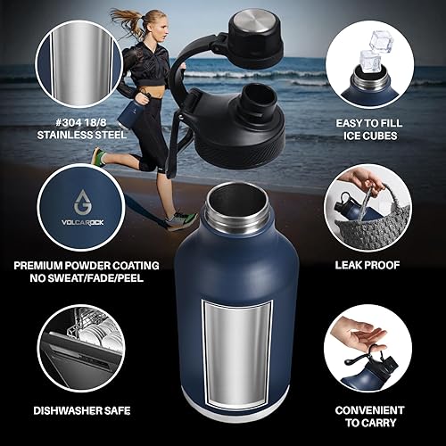 Miniatura 4 de Botella de agua aislada con tapa de pajilla, a prueba de polvo, 64 onzas, botella de agua de acero inoxidable de doble pared para bebidas calientes