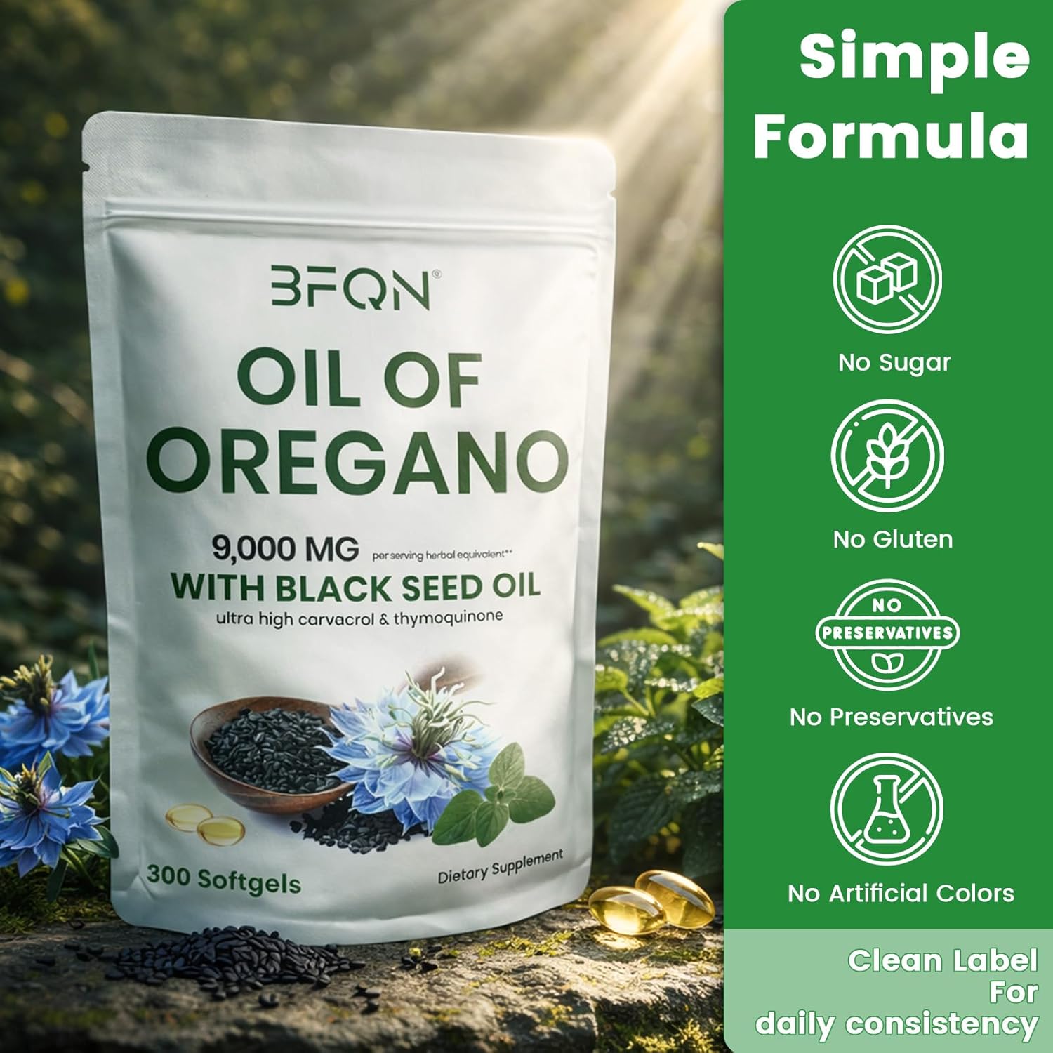 Oil of Oregano with Black Seed Oil Softgels, Organic Cold Pressed | Immune Digestive Skin Support | 300 Count (180 Day Supply) | High Carvacrol & Thymoquinone | Vegan Gluten Free
