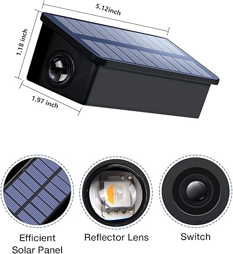 Miniatura 9 de Luces de valla alimentadas por energía solar al aire libre, impermeables, 3 caras, pared LED, paisajismo, paquete de 8 para patio, terraza, riel,