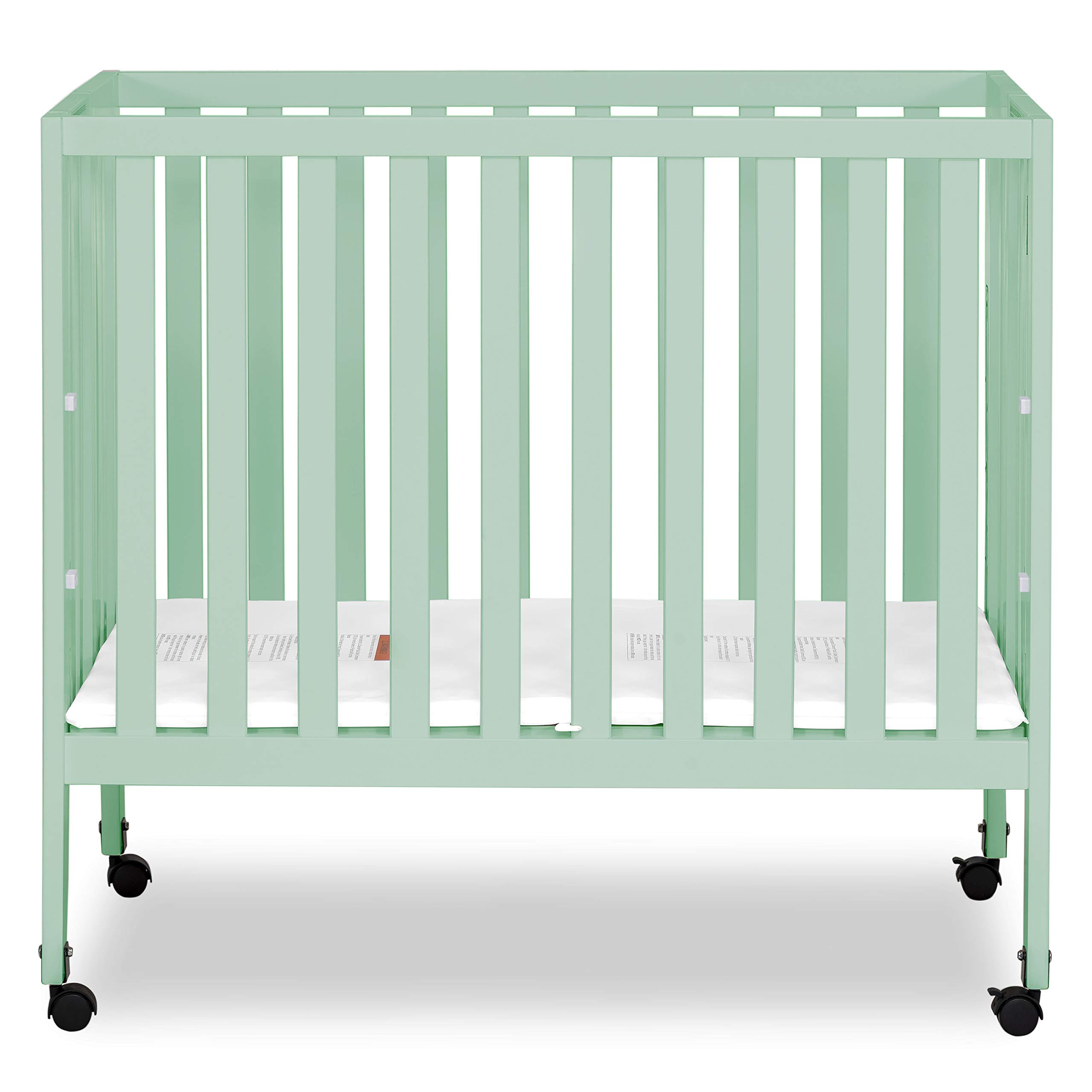 Dream On Me Jett Mini Folding Baby Crib in Mint, GreenGuard Gold & BSA, Lightweight & Portable, Patented Flat Folding System for Small Spaces & Travel