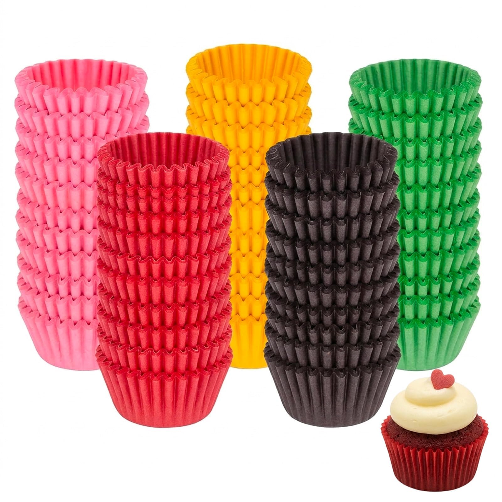 1000 Pieces Mini Cake Cases and Petit Four Cases, Assorted Colours Yellow Brown Red Pink Green, Mini Cupcake Cases, Ideal for Baking Activities and Party Displays