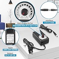 Vista 5 de Wathai Ventilador alimentado por CA de 4.724in, 5.512in, 5 pulgadas, 12 V con controlador de velocidad variable de 110 V - 240 V, enchufe de CA