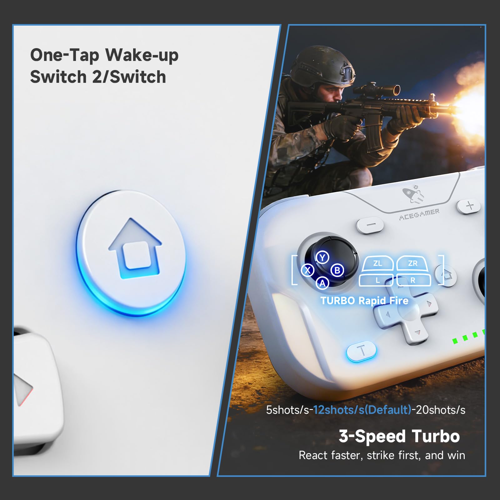 AceGamer Pocket Controller, Mando inalámbrico para Switch/PC/iOS/Android, minicontrolador con Joystick, Turbo, Sensor giroscópico de 6 Ejes y activación con un Solo botón（Blanco） — view 6